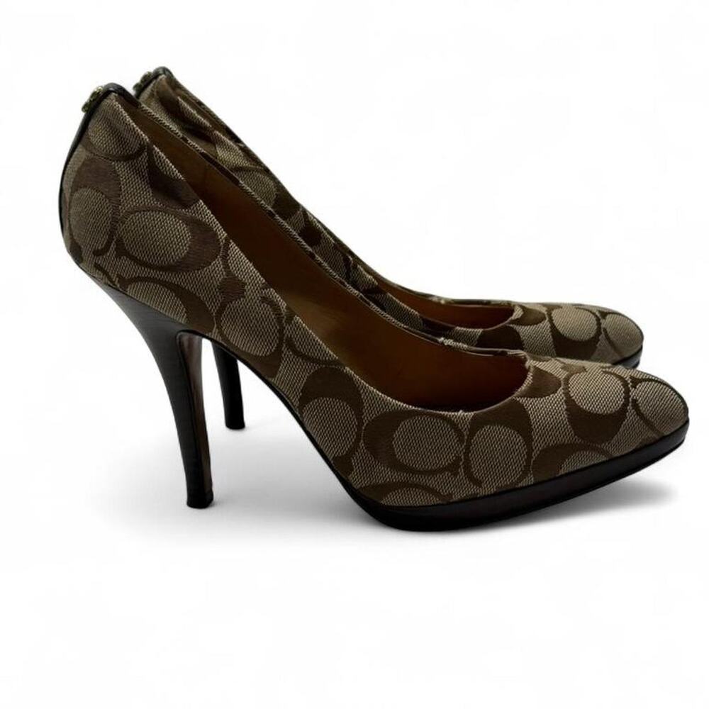 Coach Caya Signature Jacquard Logo  Pumps brown heels with signature logo size 7 - Picture 4 of 8